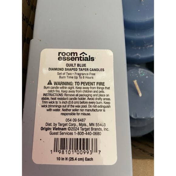 Bundle (8-2 pack)Diamond Taper Candles Quilt Blue & 3-Tiered Fragrance Free 10” - Picture 4 of 4